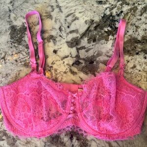 TWO Victoria's Secret Pink Lace Bra with Underwire and Adjustable Straps.